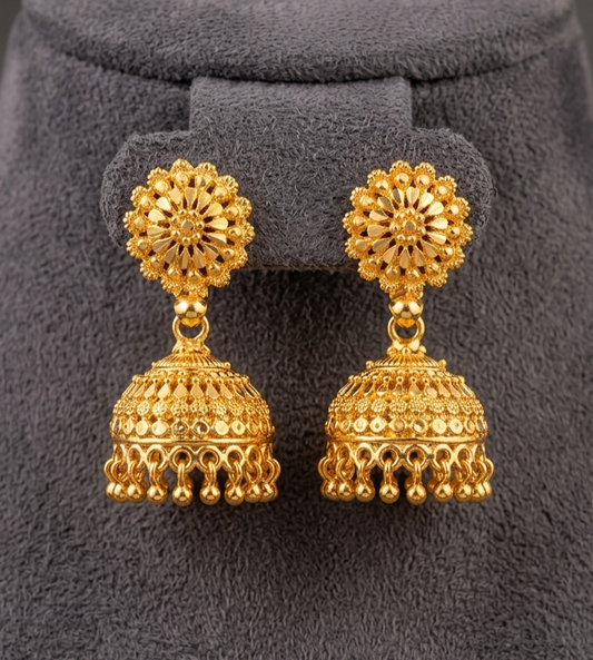 Traditional Gold-Plated Floral Jhumka Earrings | Ethnic Indian Drop Earrings for Women